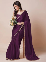 Purple Party Wear Organza Embellished Saree - The Dori Store