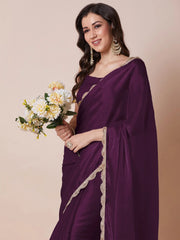 Purple Party Wear Organza Embellished Saree - The Dori Store