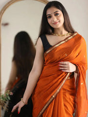 Orange Maheshwari Silk Cotton Woven Saree - The Dori Store