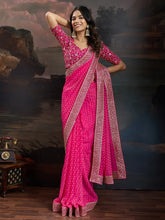 Pink Bandhani Georgette Printed Saree - The Dori Store