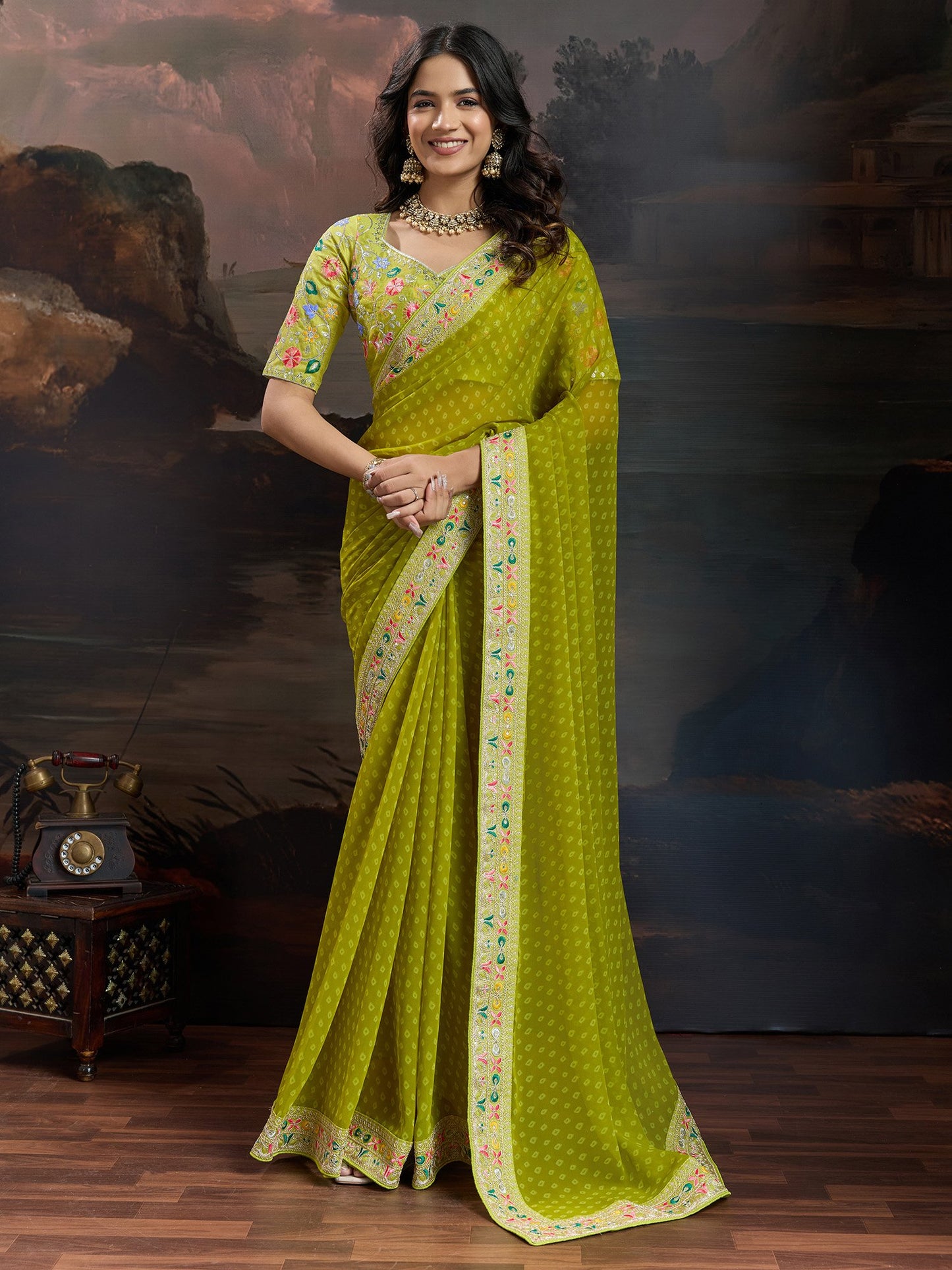 Light Bandhani Georgette Printed Saree