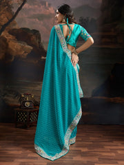 Teal Blue Bandhani Georgette Printed Saree - The Dori Store