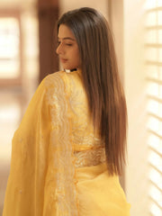 Yellow Party Wear Tissue Embellished Saree - The Dori Store