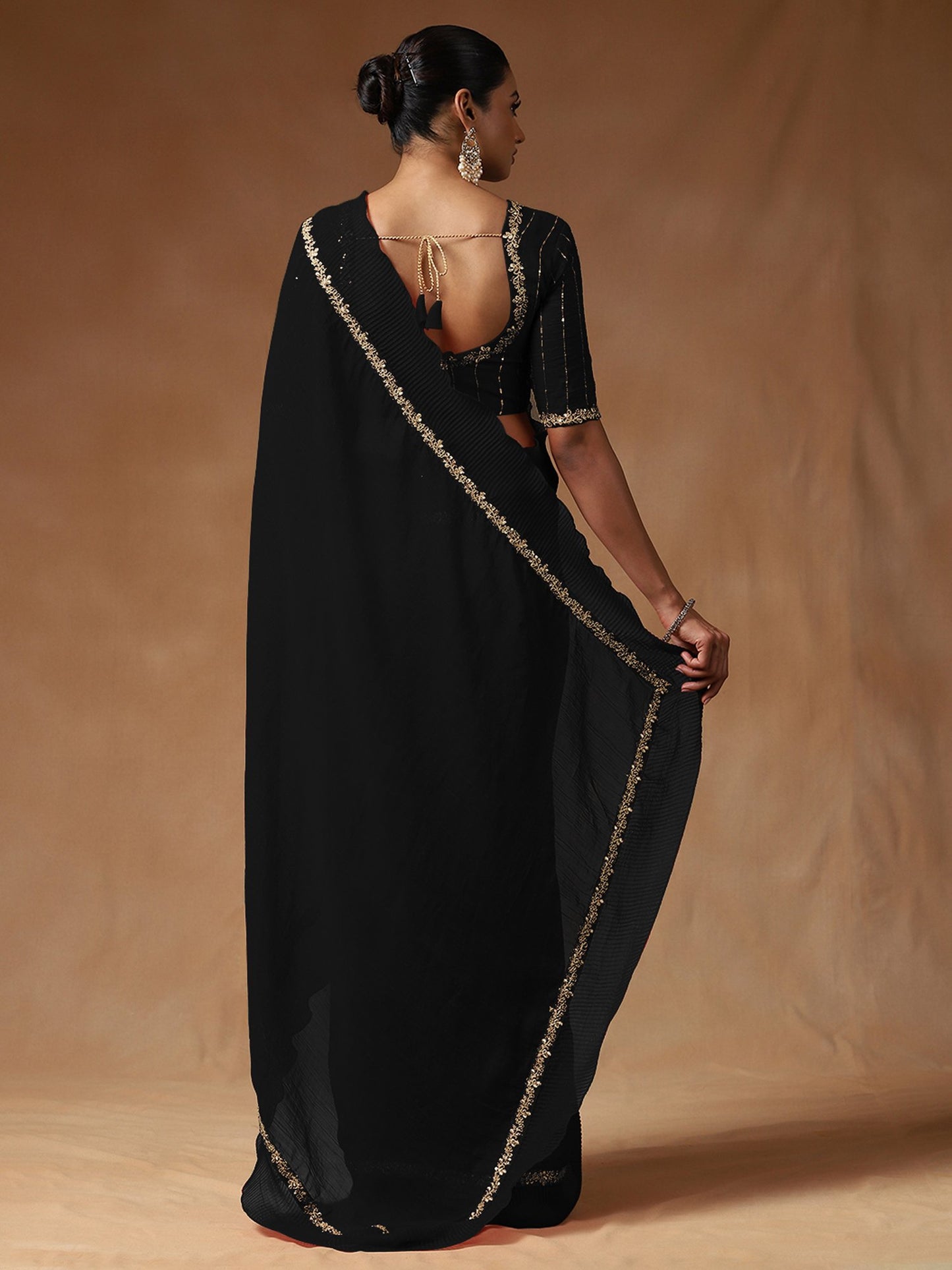 Black Party Wear Tissue Embellished Saree