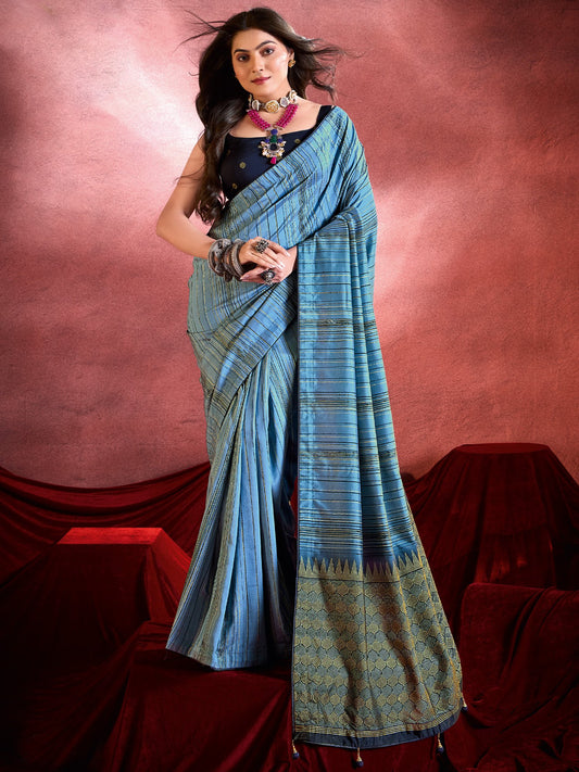 Blue Light Tussar Tussar Silk Printed Saree