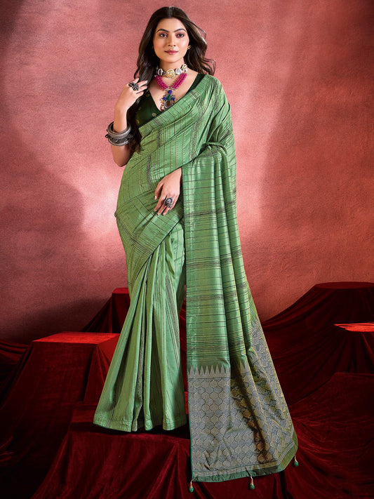 Green Light Tussar Tussar Silk Printed Saree