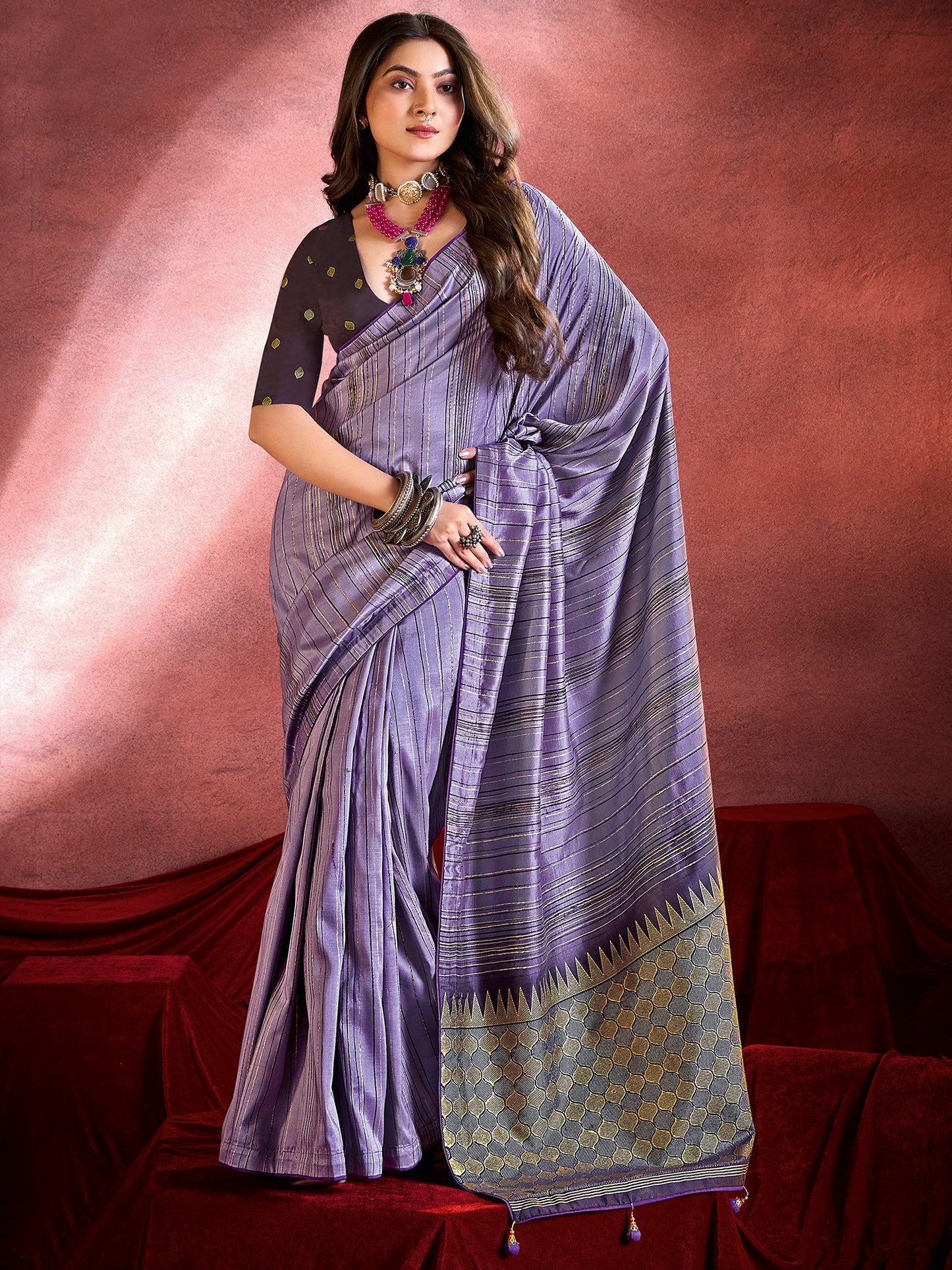 Lavendar Tussar Tussar Silk Printed Saree
