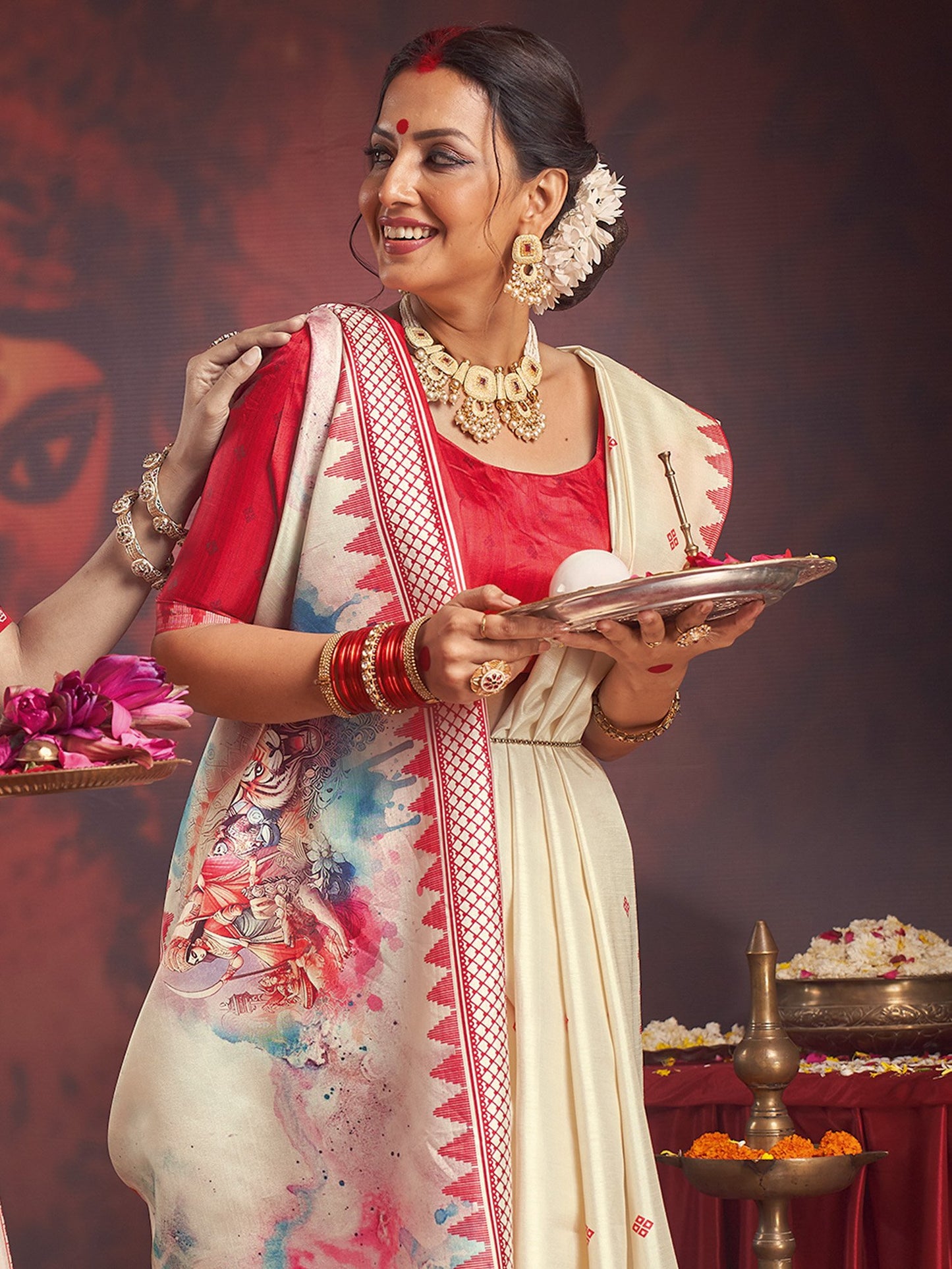 Off Garad Silk Blend Printed Saree