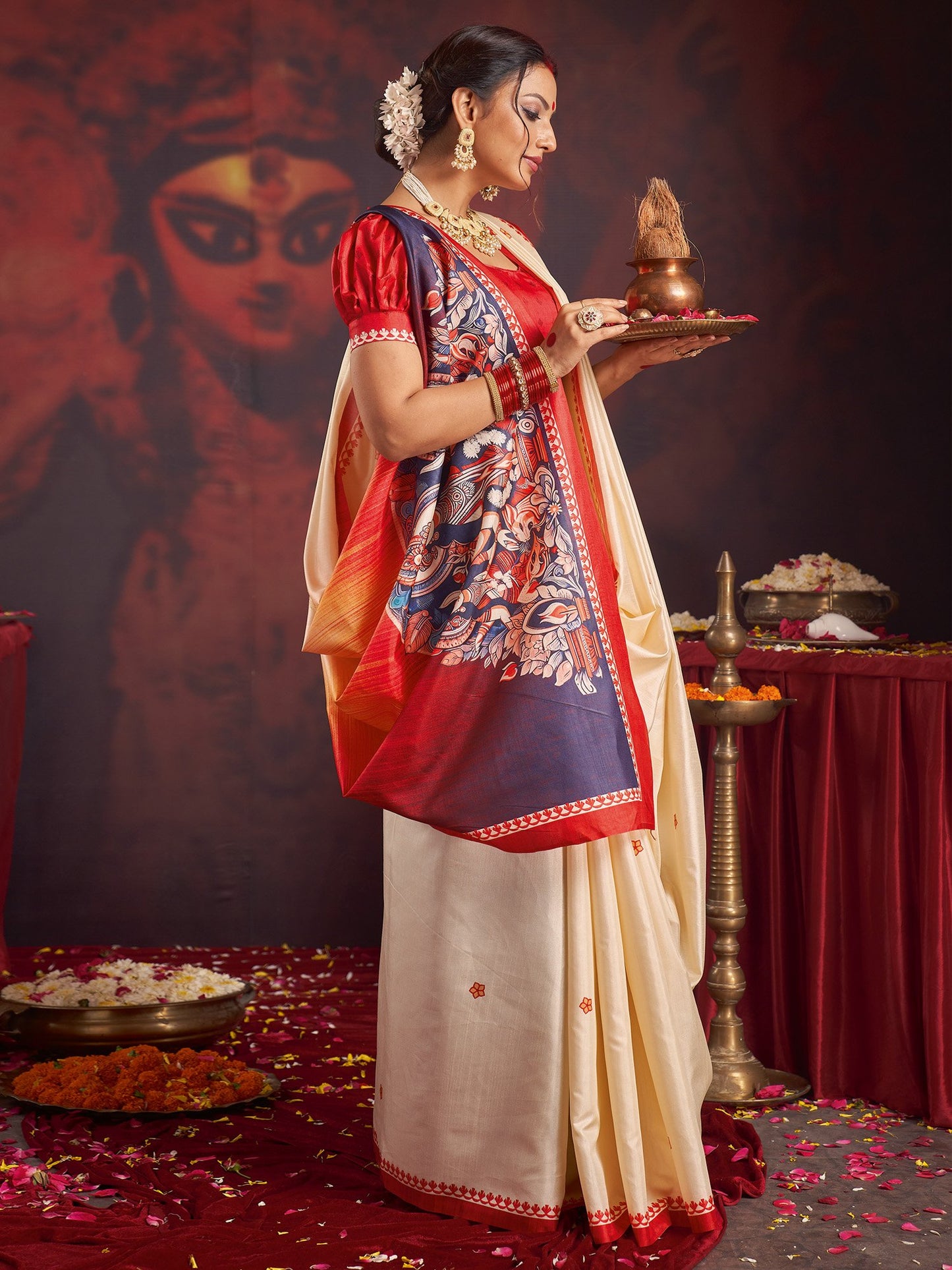 Off Garad Silk Blend Printed Saree