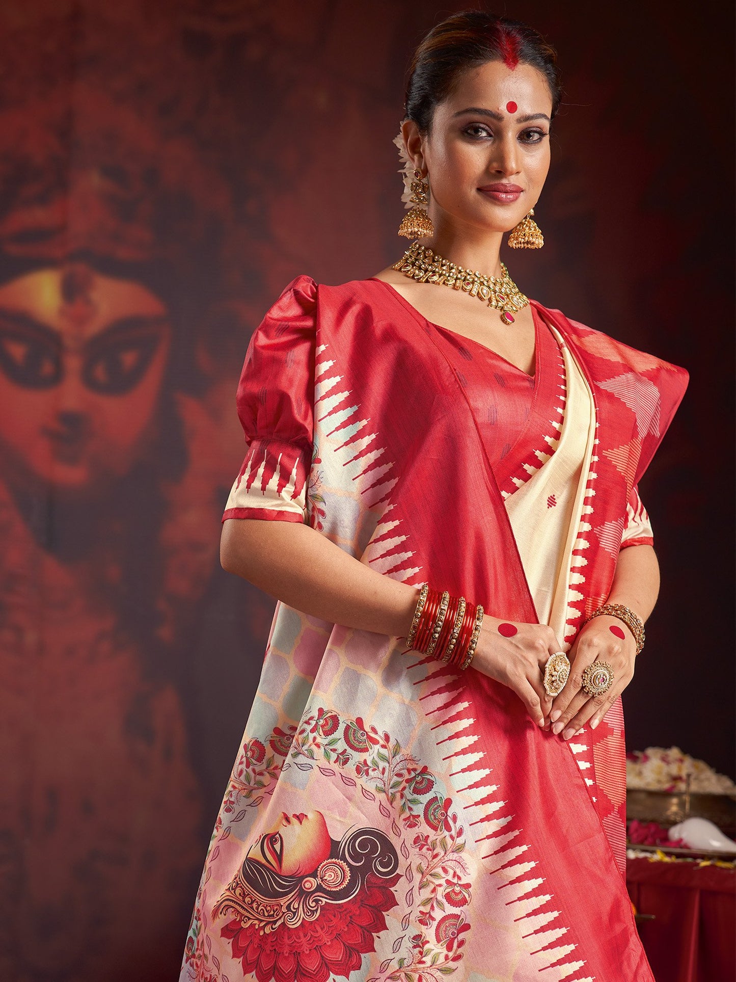 Off Garad Silk Blend Printed Saree