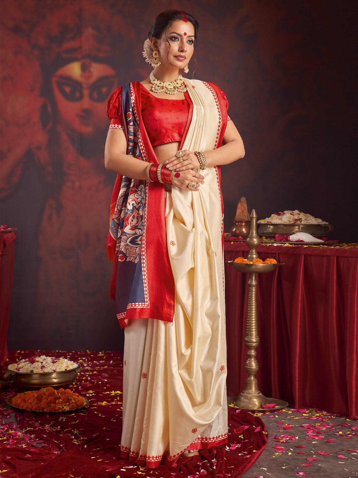 Off Garad Silk Blend Printed Saree