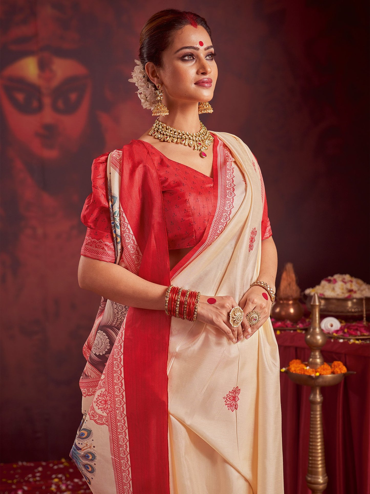 Off Garad Silk Blend Printed Saree