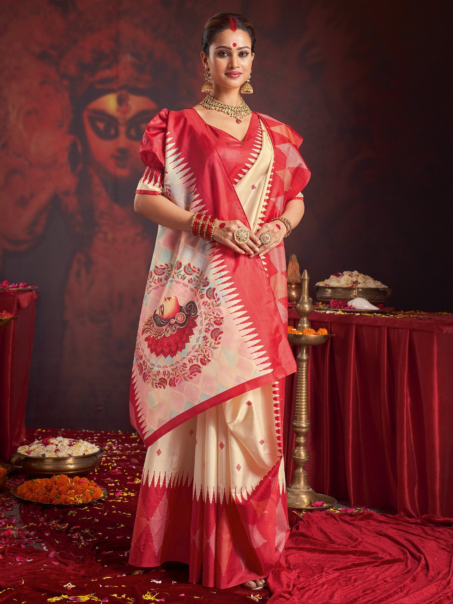 Off Garad Silk Blend Printed Saree