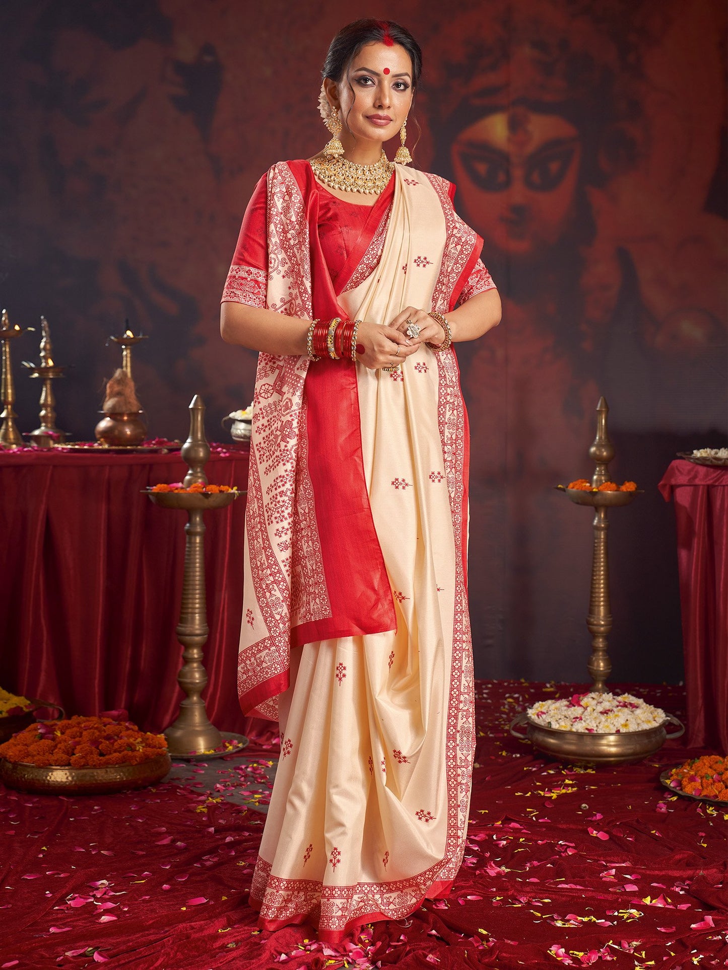 Off Garad Silk Blend Printed Saree