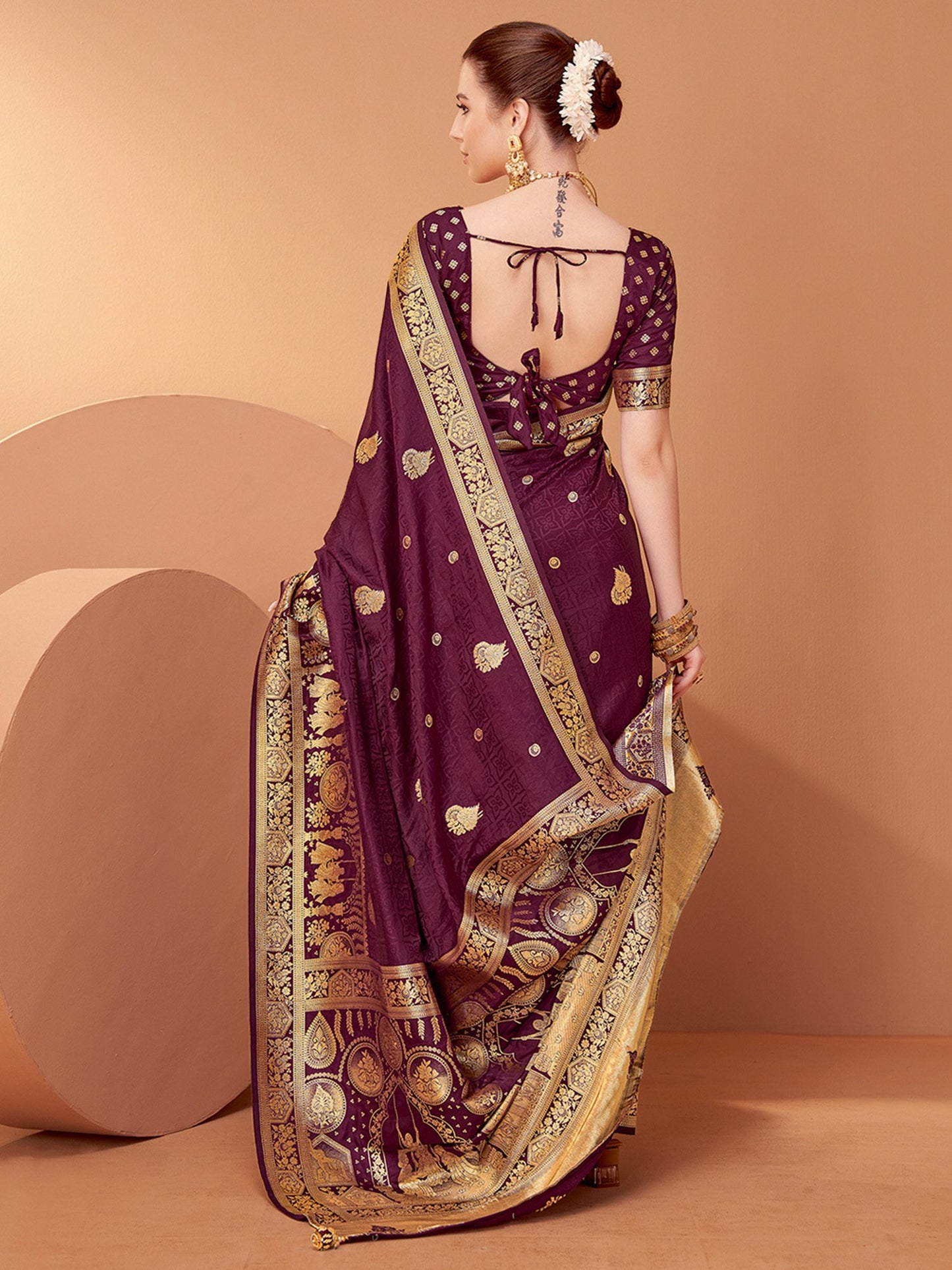 Purple Banarasi Satin Silk Woven Saree