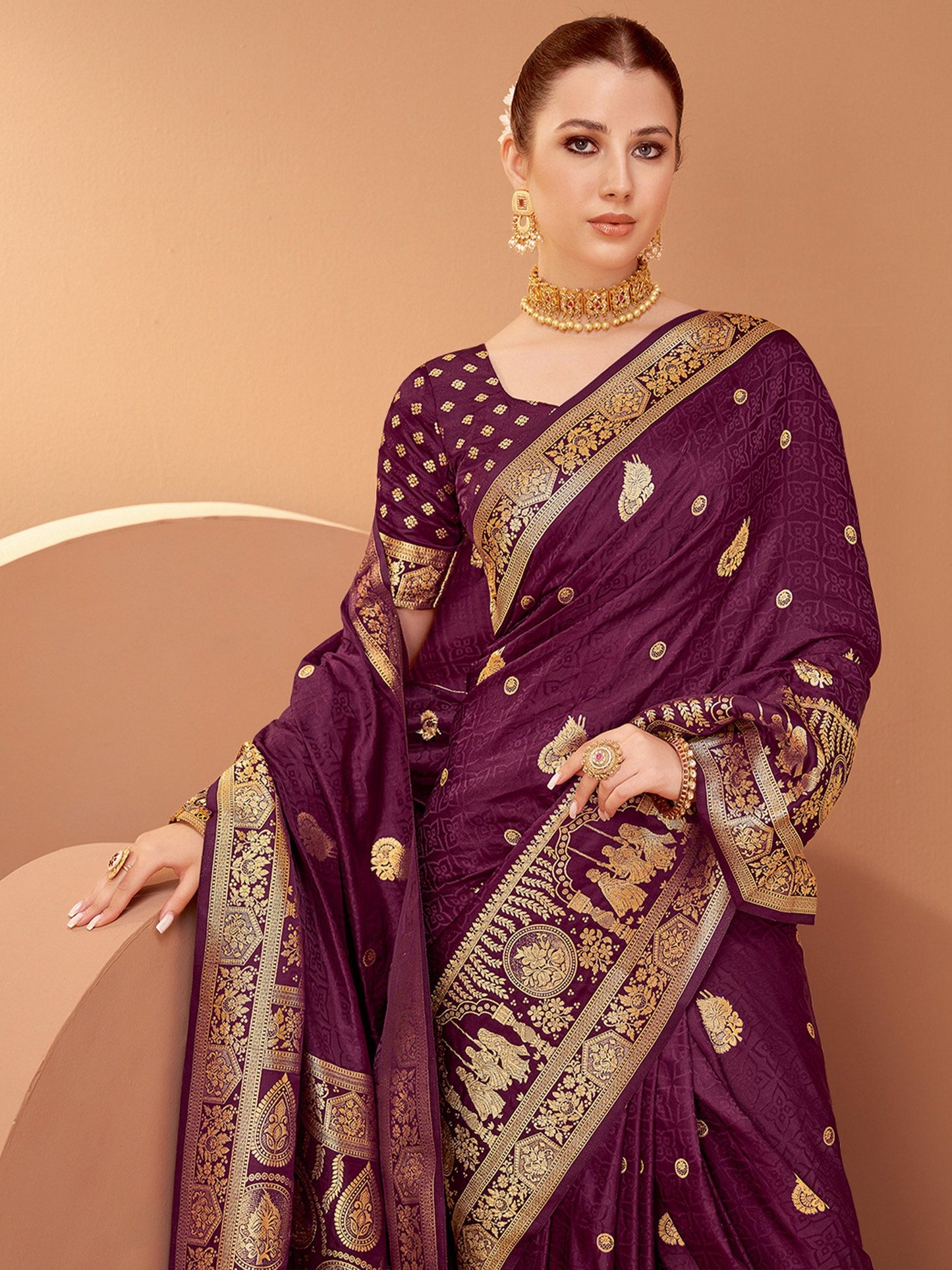 Purple Banarasi Satin Silk Woven Saree