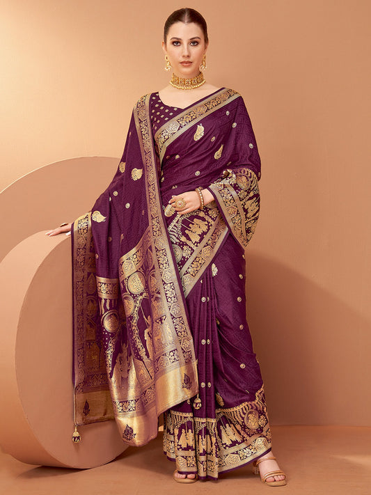Purple Purple Banarasi Satin Silk Woven Saree