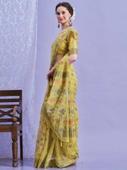 Yellow Khadi Linen Woven Saree - The Dori Store