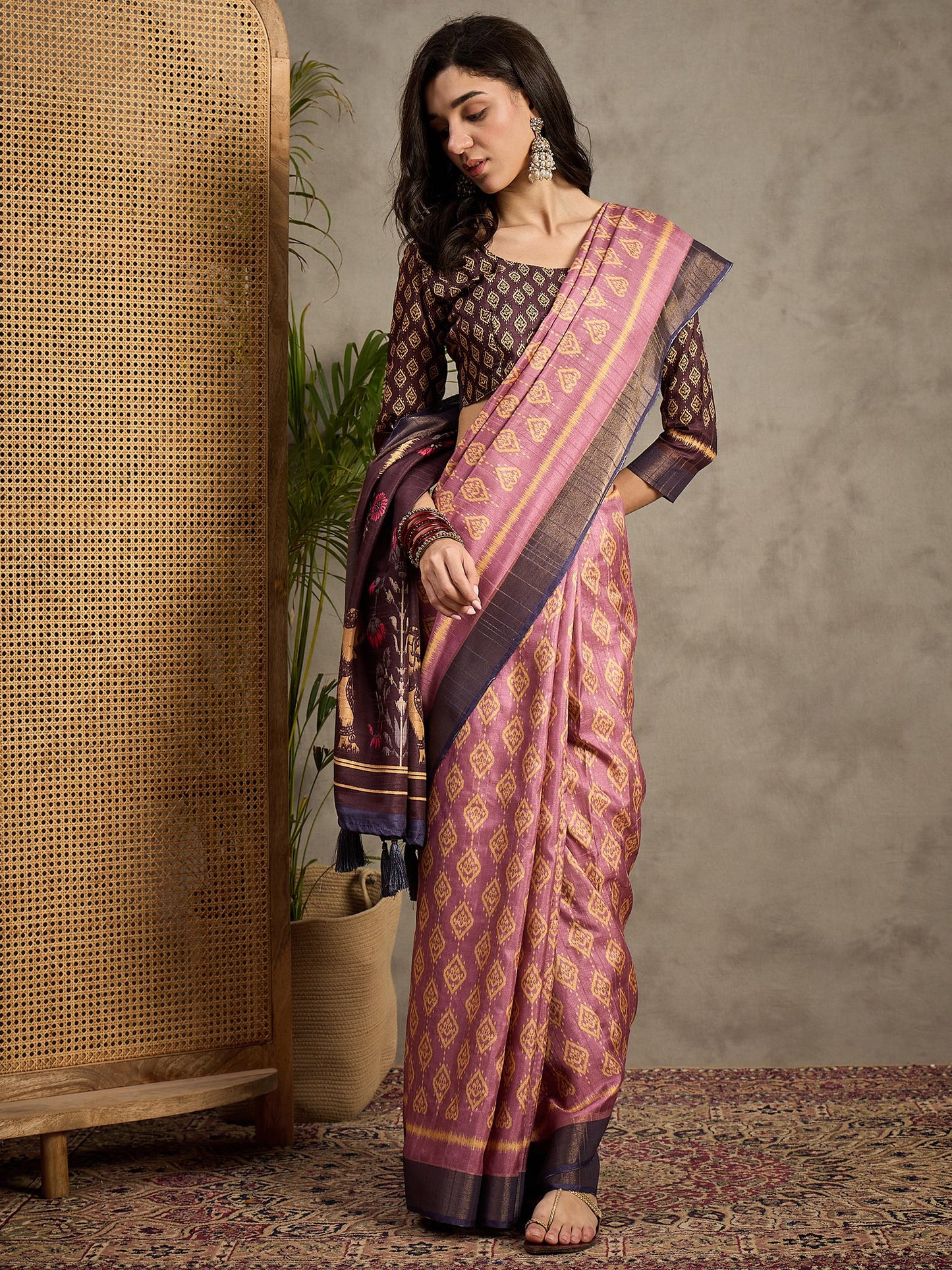 Mauve Banarasi Silk Blend Printed Saree
