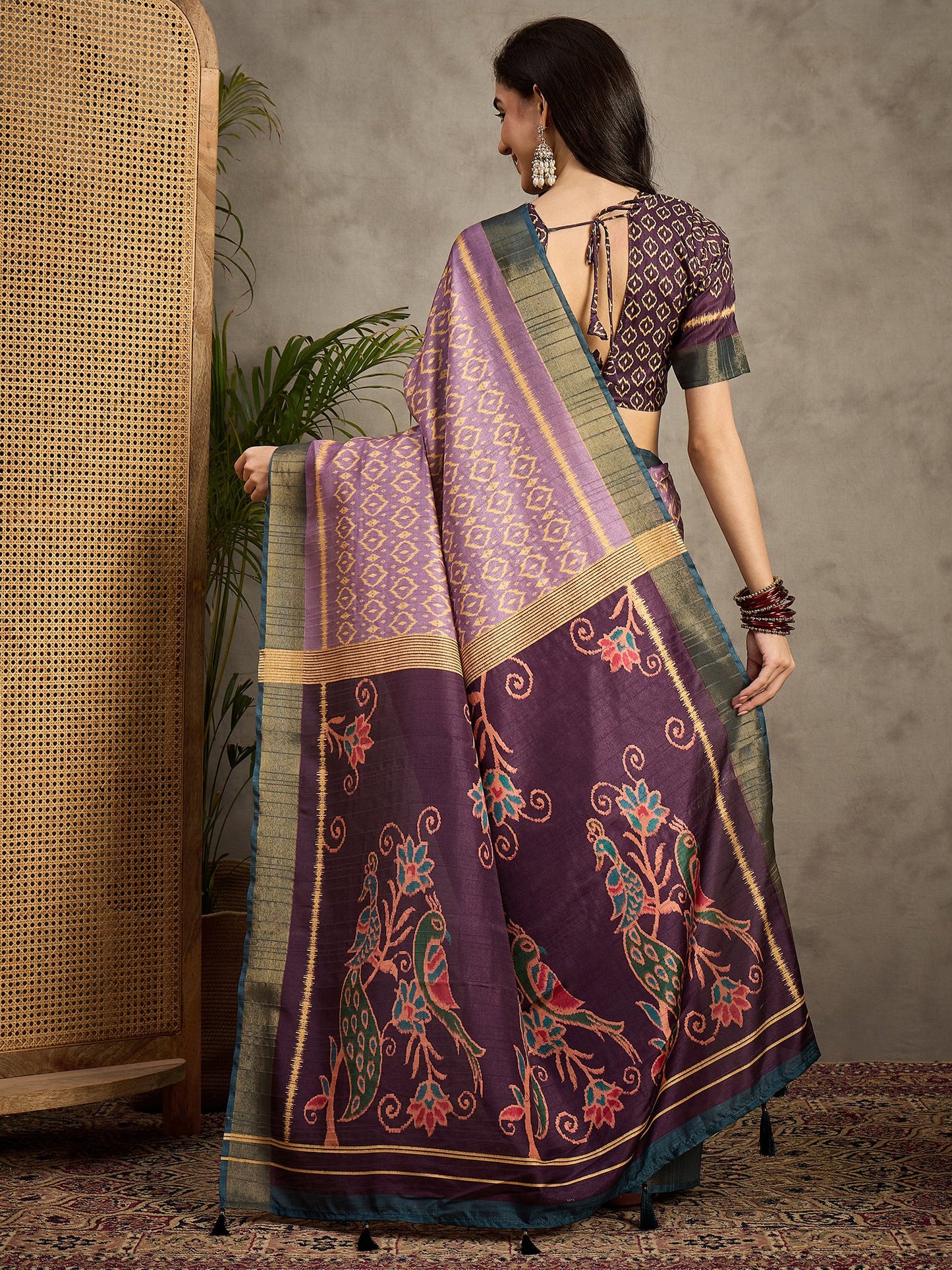 Purple Banarasi Silk Blend Printed Saree