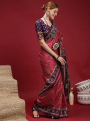 Mauve Chanderi Silk Blend Digital Print Saree - The Dori Store