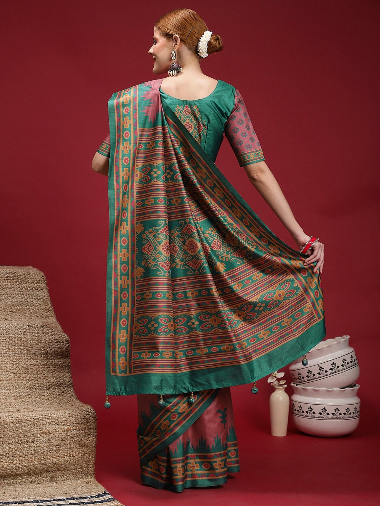 Mauve Chanderi Silk Blend Digital Print Saree