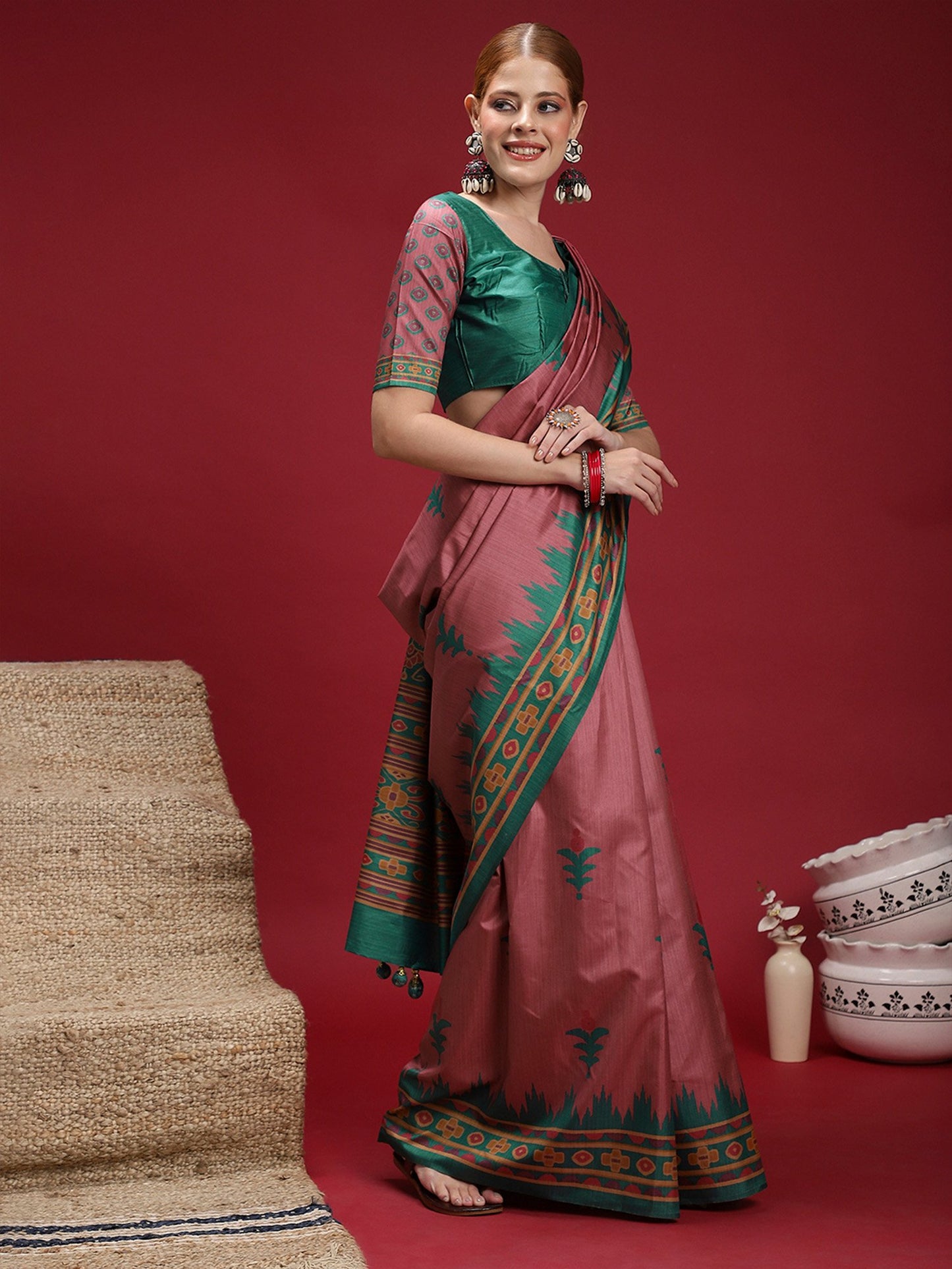 Mauve Chanderi Silk Blend Digital Print Saree