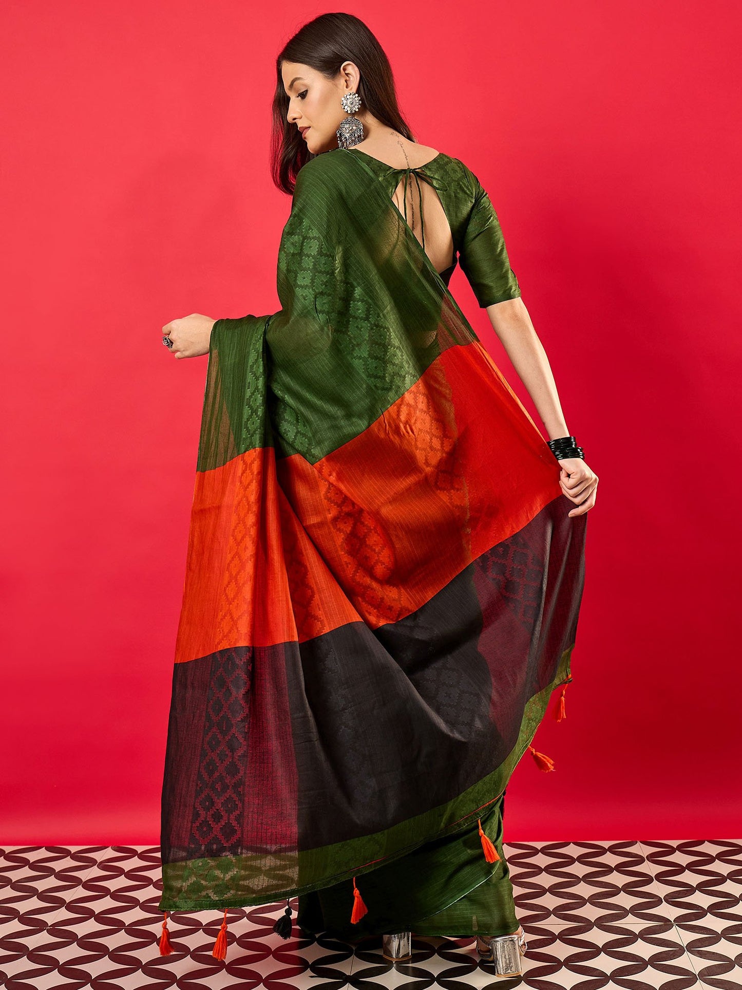 Green Tussar Cotton Digital Print Saree