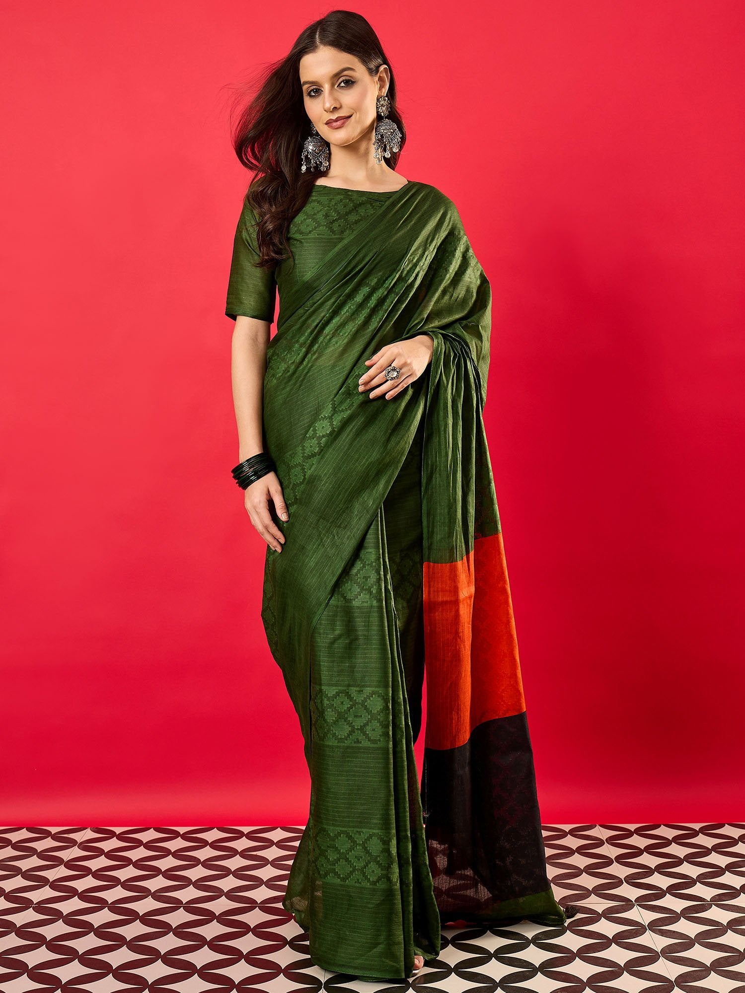 Green Green Tussar Cotton Digital Print Saree