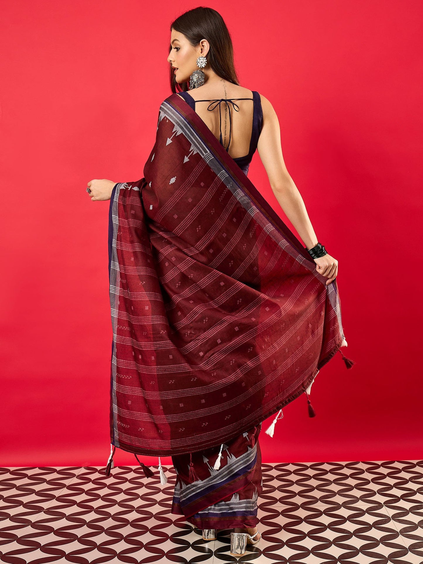 Maroon Bhagalpuri Muslin Digital Print Saree