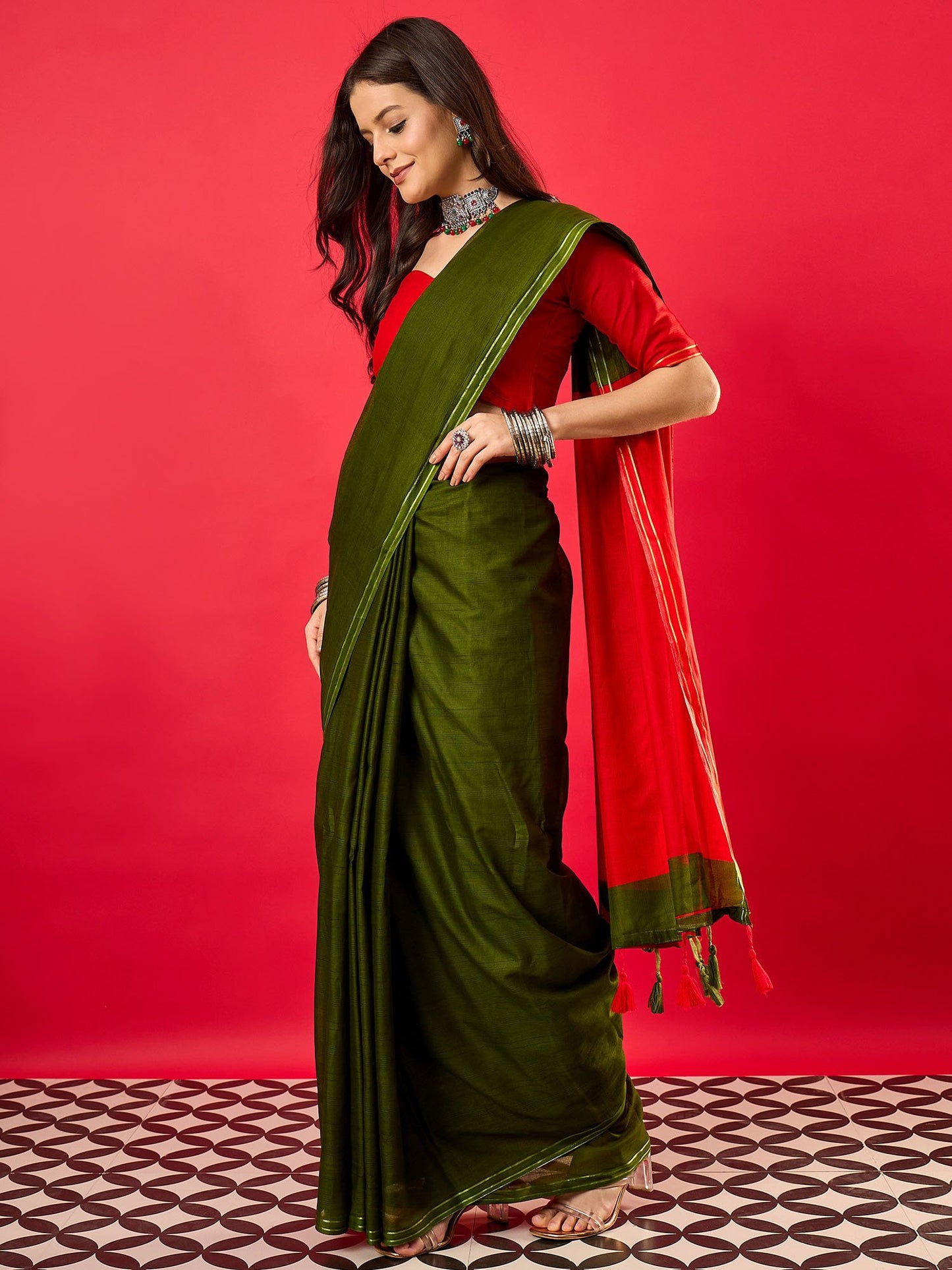 Green Mysore Silk Cotton Printed Saree