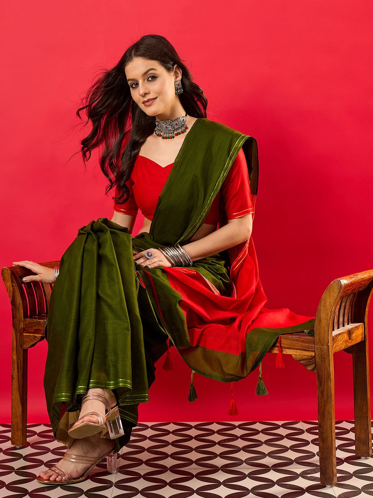 Green Mysore Silk Cotton Printed Saree
