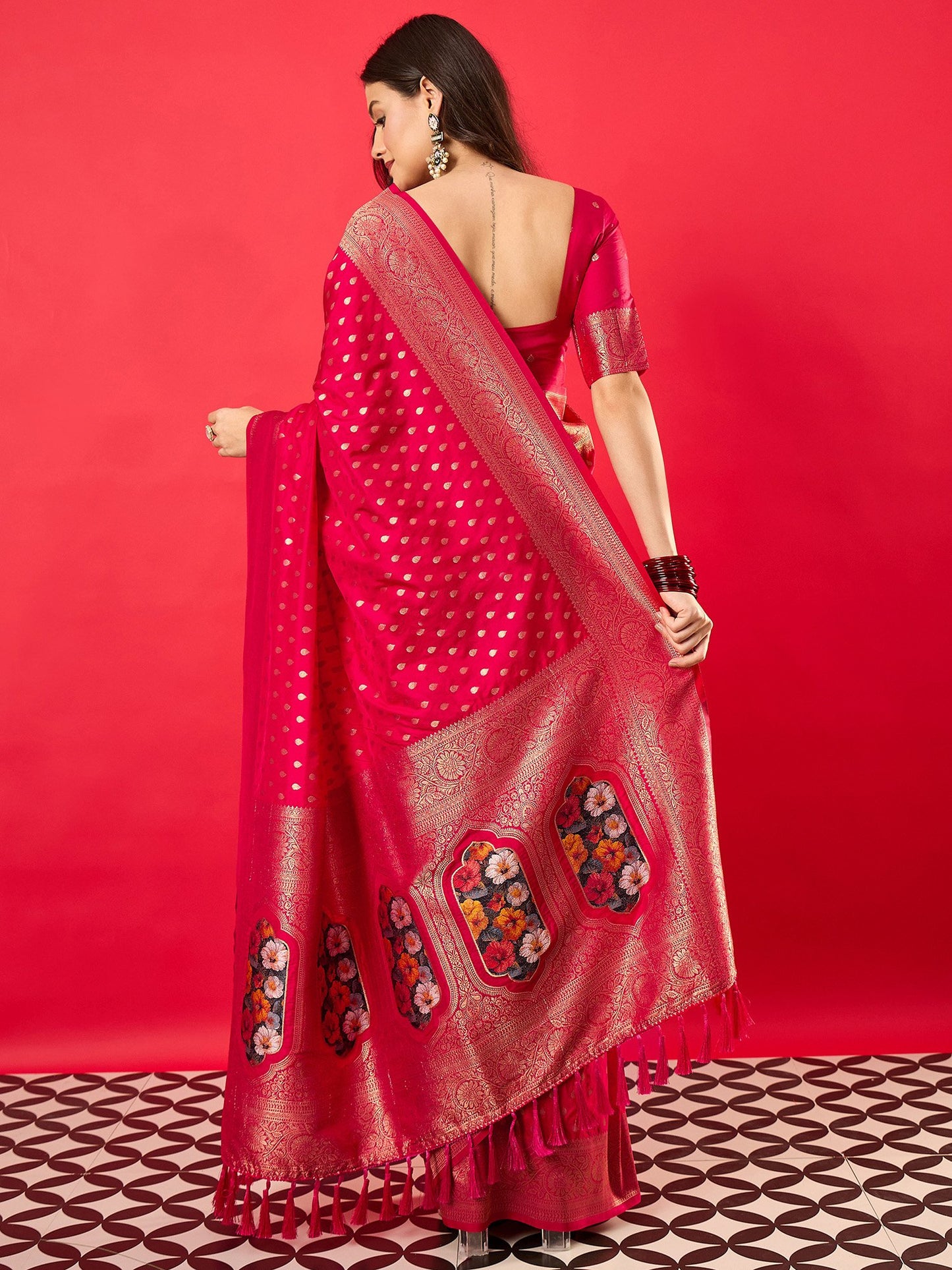 Pink Banarasi Dola Silk Woven Saree