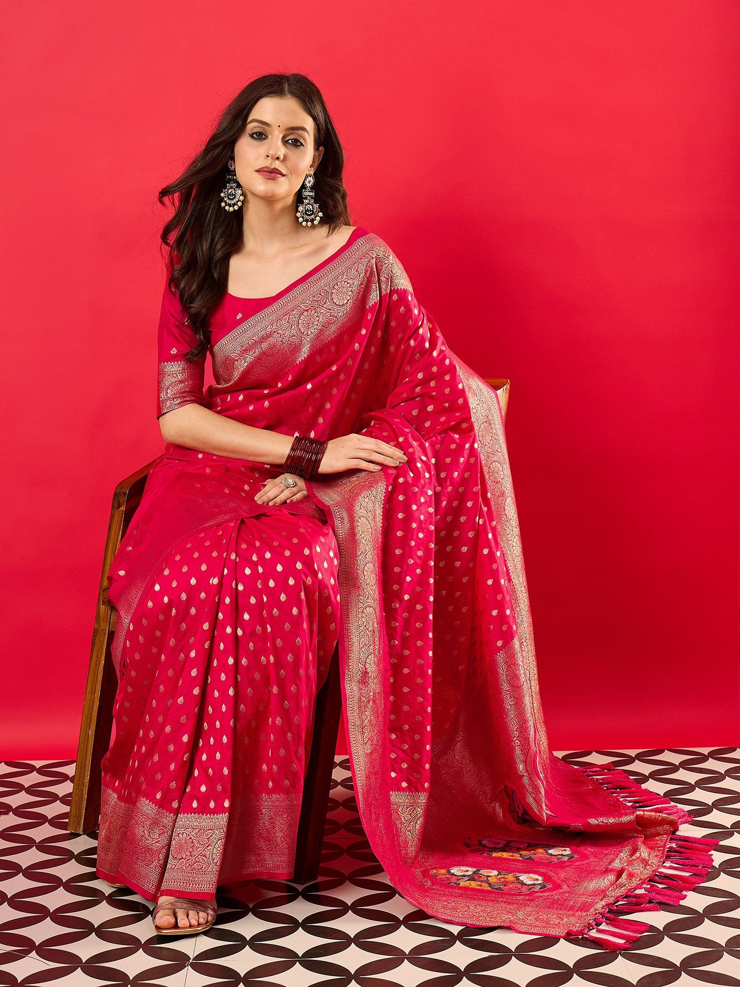 Pink Banarasi Dola Silk Woven Saree