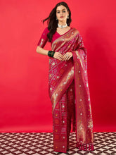 Pink Bandhani Dola Silk Woven Saree - The Dori Store