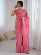 Pink Party Wear Tissue Embellished Saree - The Dori Store