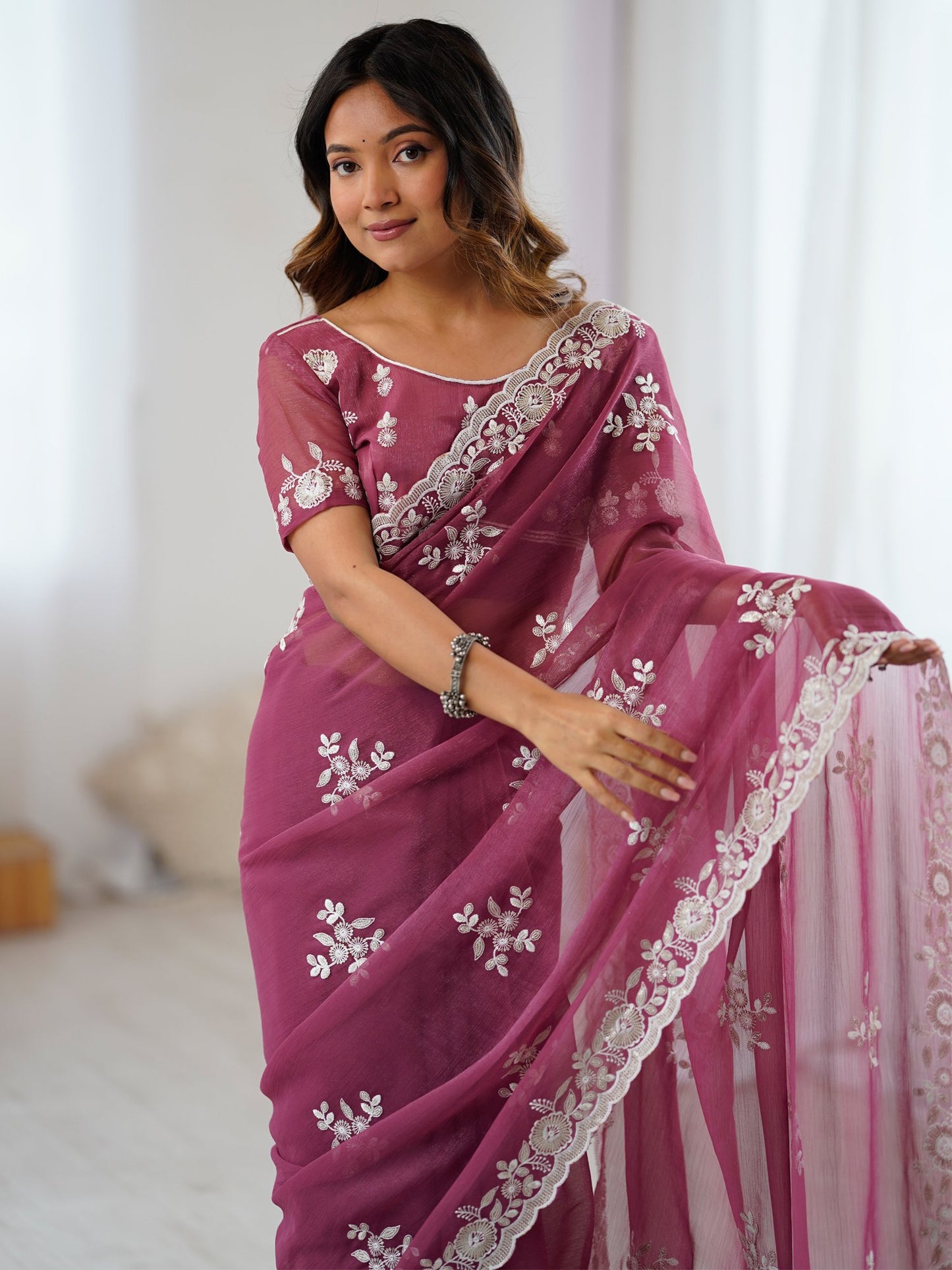 Mauve Party Wear Georgette Embellished Saree