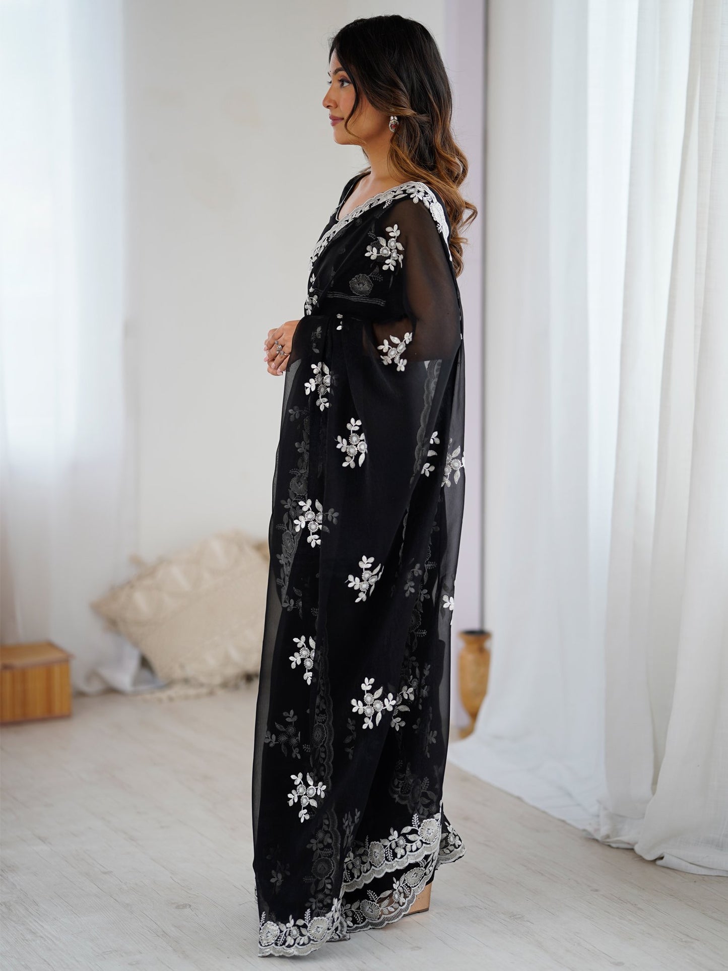 Black Party Wear Georgette Embellished Saree