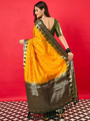 Yellow Banarasi Nylon Woven Saree - The Dori Store