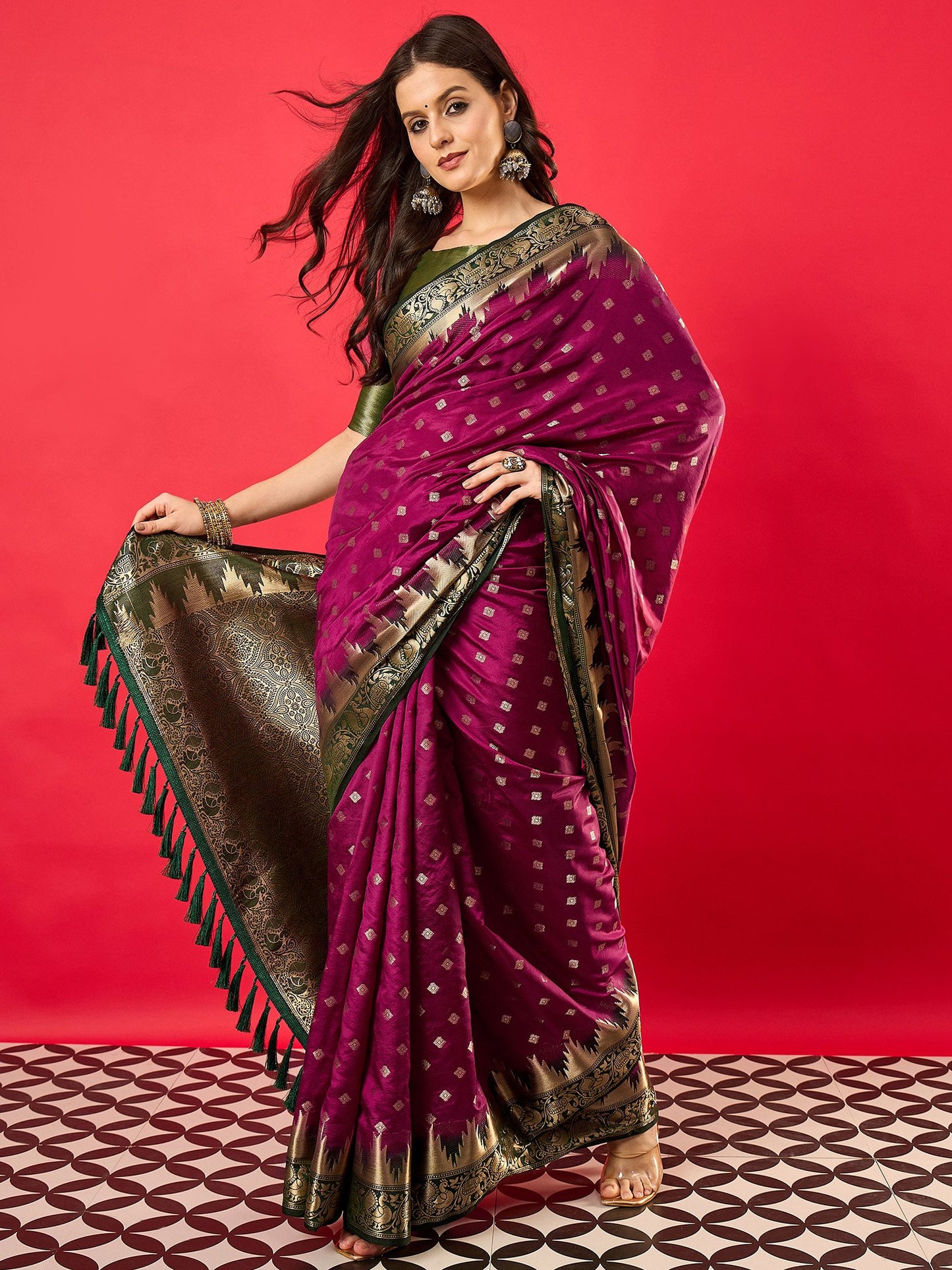 Purple Banarasi Nylon Woven Saree