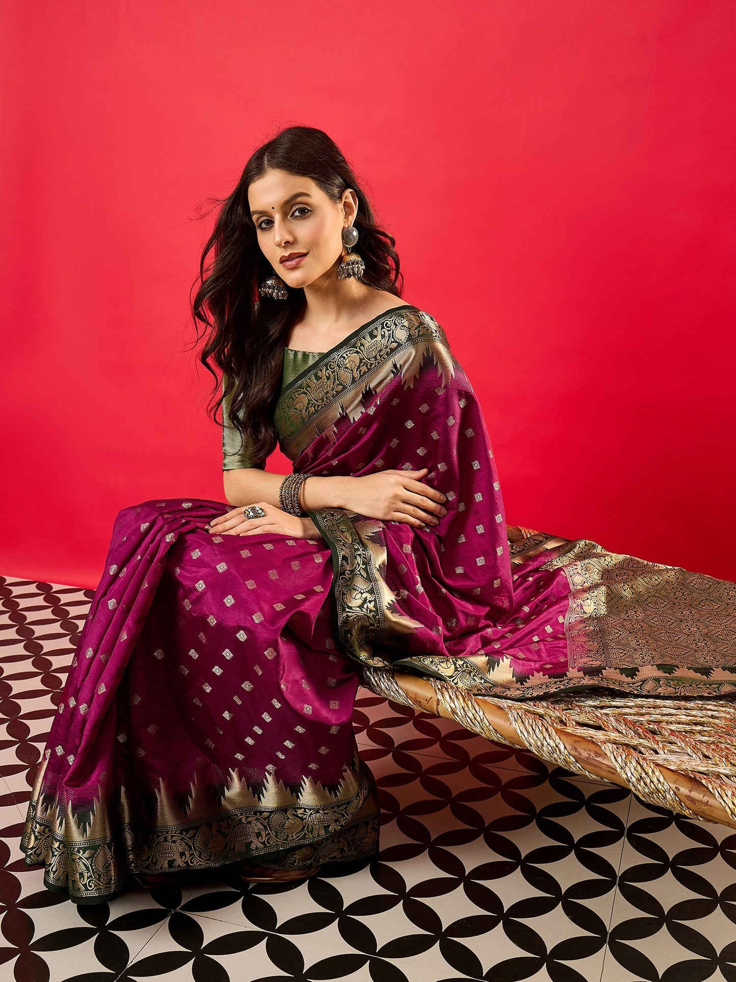 Purple Banarasi Nylon Woven Saree