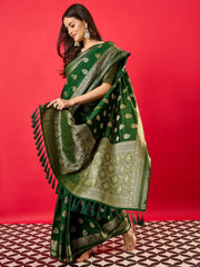 Green Banarasi Nylon Woven Saree - The Dori Store