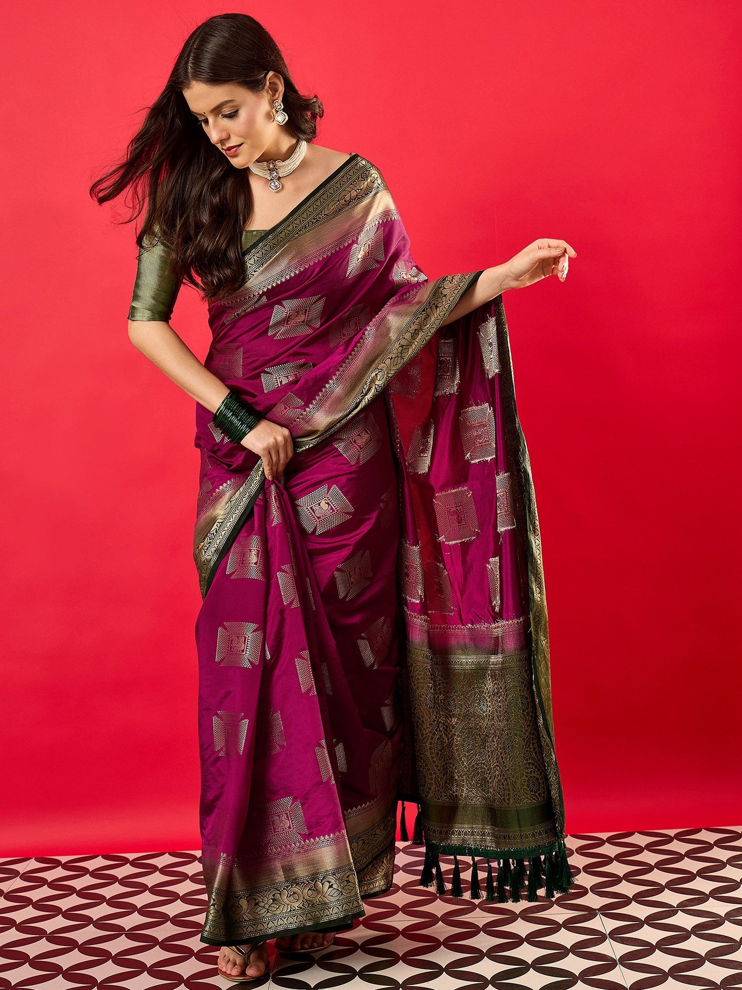 Purple Banarasi Nylon Woven Saree
