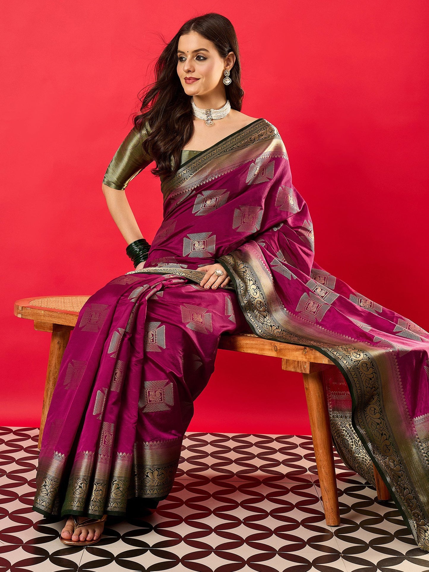 Purple Banarasi Nylon Woven Saree