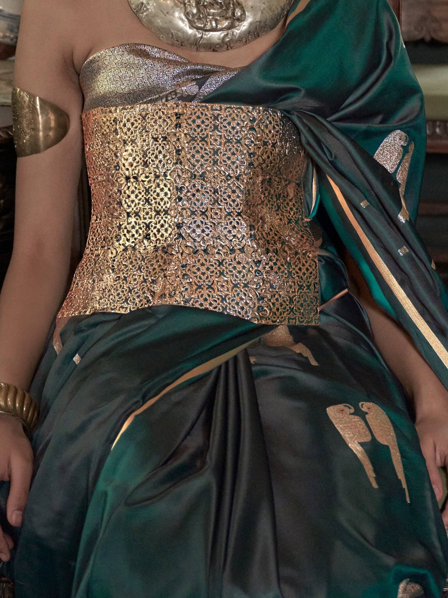 Dark Banarasi Satin Woven Saree