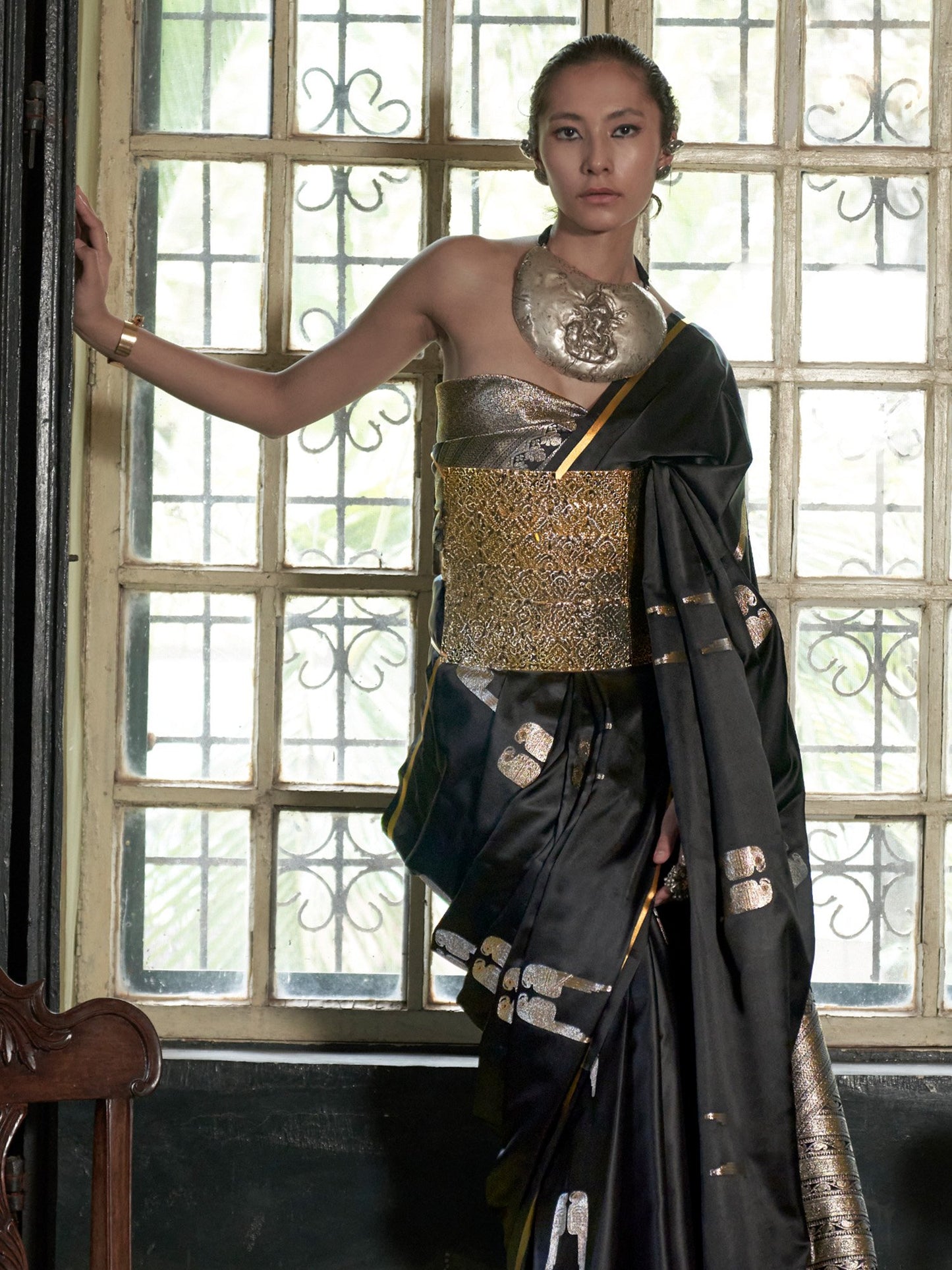 Black Black Banarasi Satin Woven Saree
