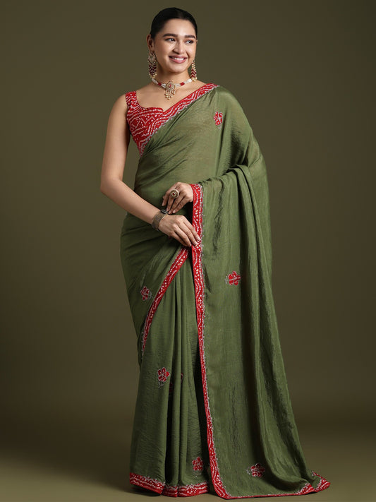 Green Light Party Wear Tissue Embellished Saree
