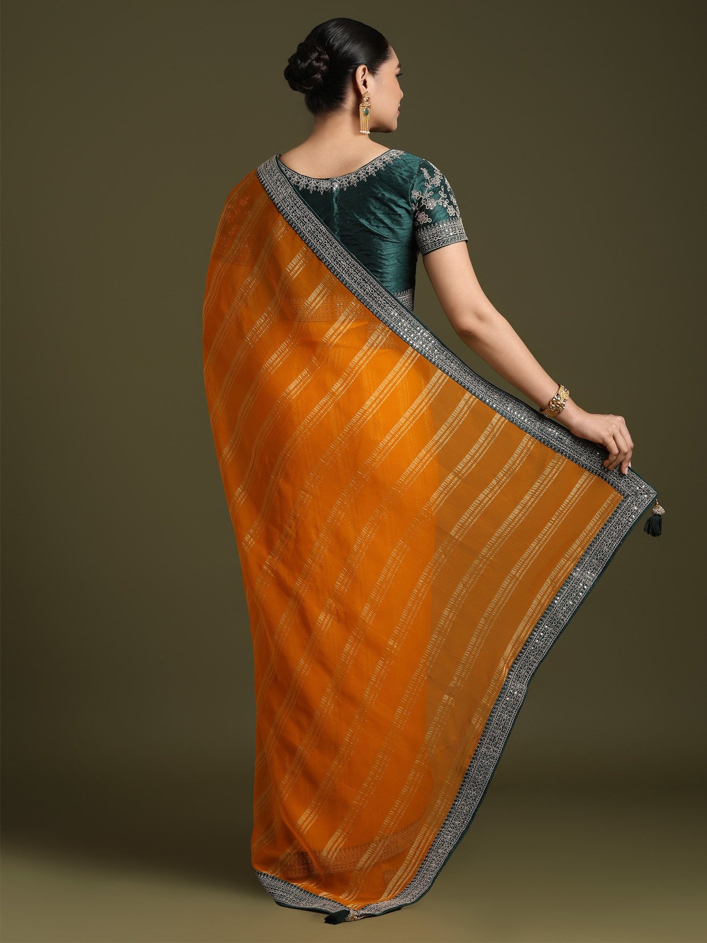 Yellow Party Wear Georgette Embellished Saree