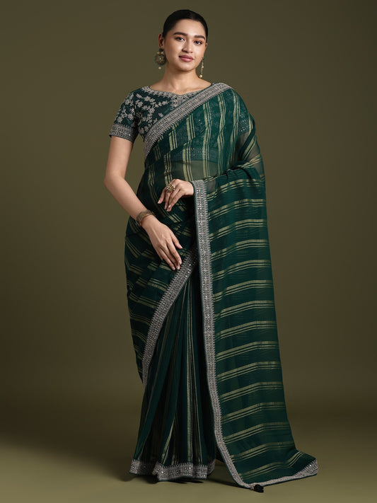 Green Green Party Wear Georgette Embellished Saree