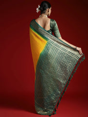 Yellow Leheriya Crepe Woven Saree - The Dori Store